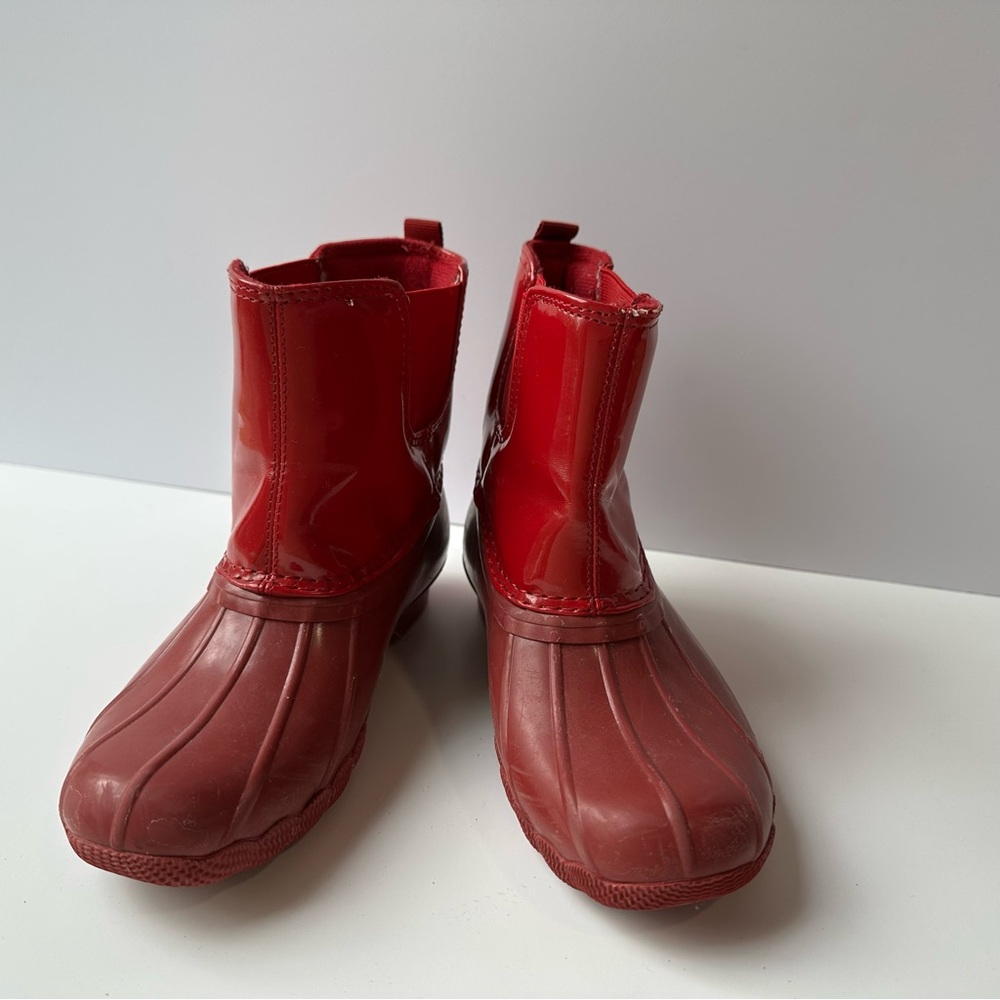 Red sperry Duck Boots patent leather pull on size 13